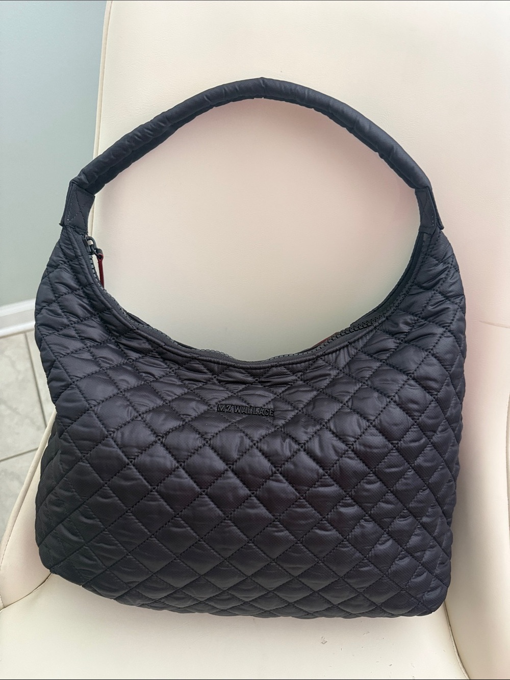 MZ WALLACE Large Metro Shoulder Quilted Black Shoulder Hobo Quilted Bag 232 - Picture 3 of 17